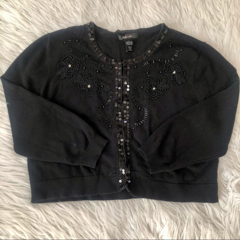 Style & Co black sequin cropped cardigan, large